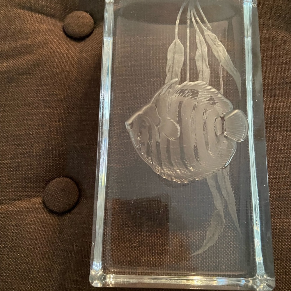 SOLID GLASS BLOCK 7”x 3 1/2x 1 1/2 some slight imperfections FISH